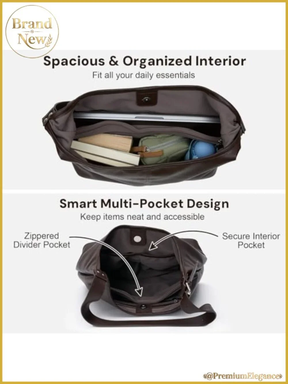 Vegan Leather Hobo Bag Laptop Tote with Pouch